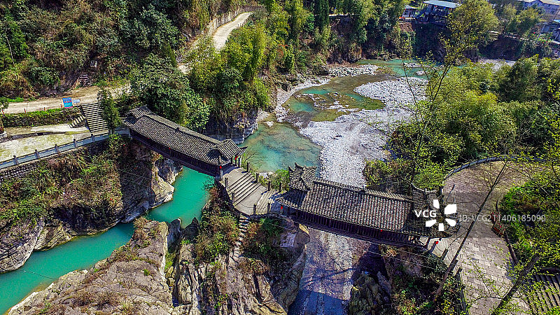 四川省绵阳市安州区晓坝镇五福村姊妹廊桥图片图片素材