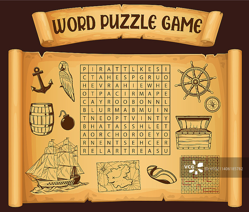 海盗地图单词搜索益智游戏图片素材