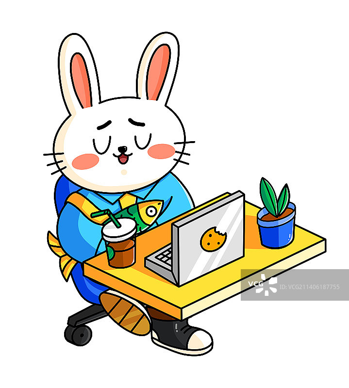卡通可爱工作兔子上班摸鱼图片素材