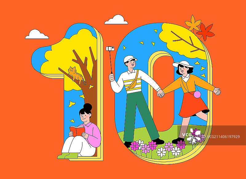 填充了十月活动和节日的数字10图片素材