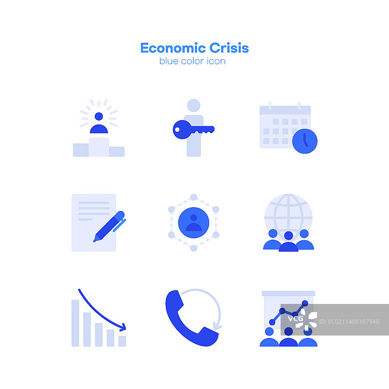金融危机、经济衰退、经济崩溃矢量图标图片素材