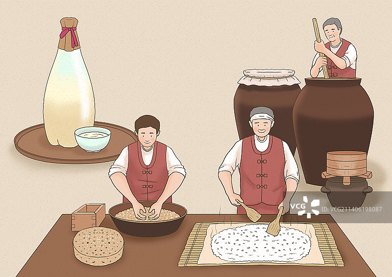 韩国传统食品米酒酿造插画图片素材