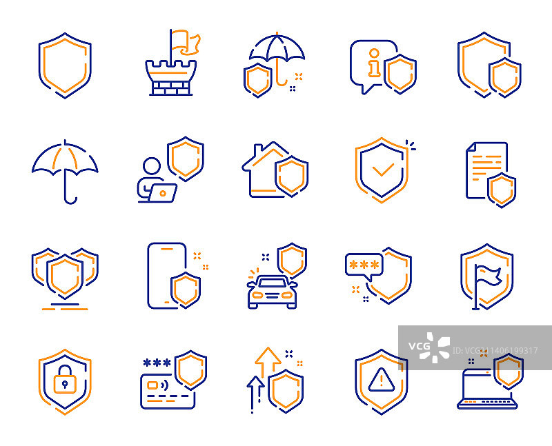 汽车保险安全盾牌细线图标图片素材