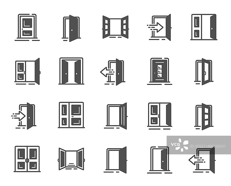 入口图标：打开的门和建筑物入口图片素材