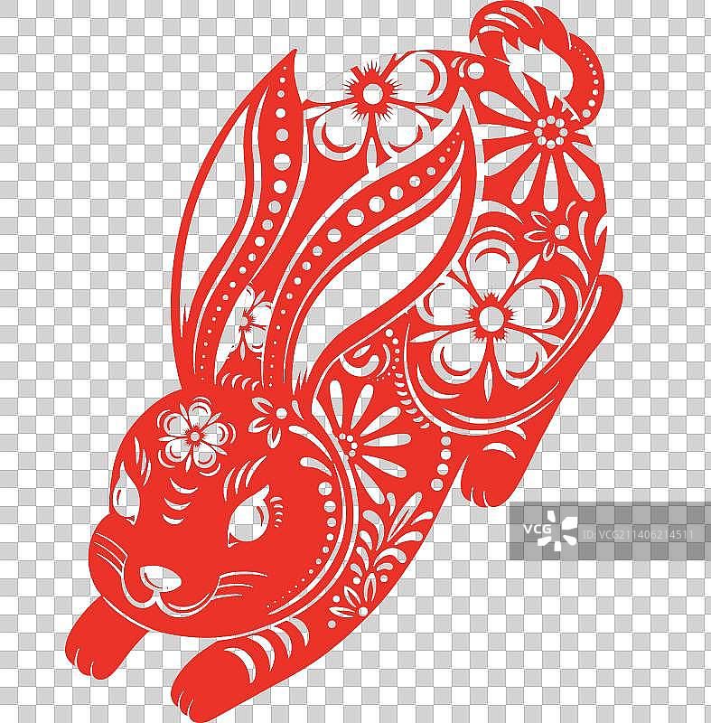 红色喜庆传统福兔兔年春节剪纸图片素材