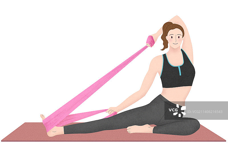 美女坐姿侧伸展瑜珈姿势图片素材