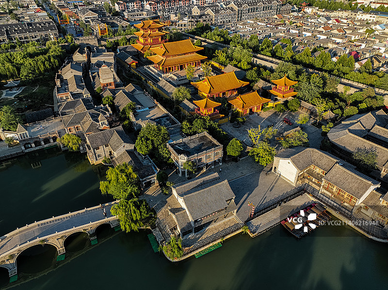 山东枣庄台儿庄景区航拍图片素材