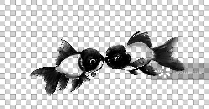水墨金鱼手绘元素图片素材
