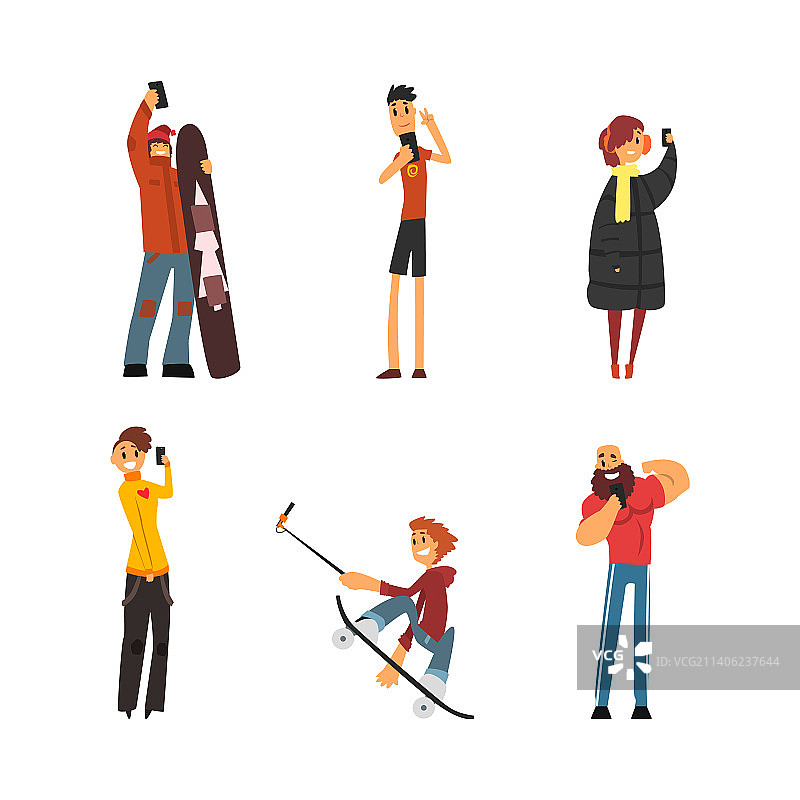 男士和女士使用智能手机自拍图片素材