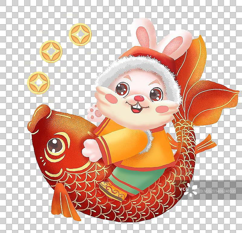 国潮兔年插画年年有鱼图片素材