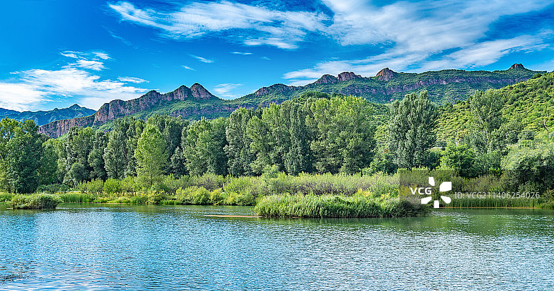 夏天北京延庆百里山水画廊白河上游龙湾湖图片素材