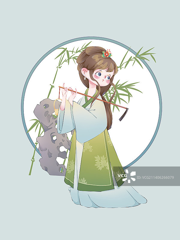 红楼梦之林黛玉葬花卡通可爱插画图片素材