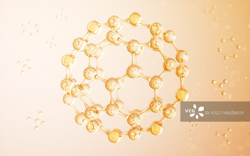金色球形分子结构3D渲染图片素材