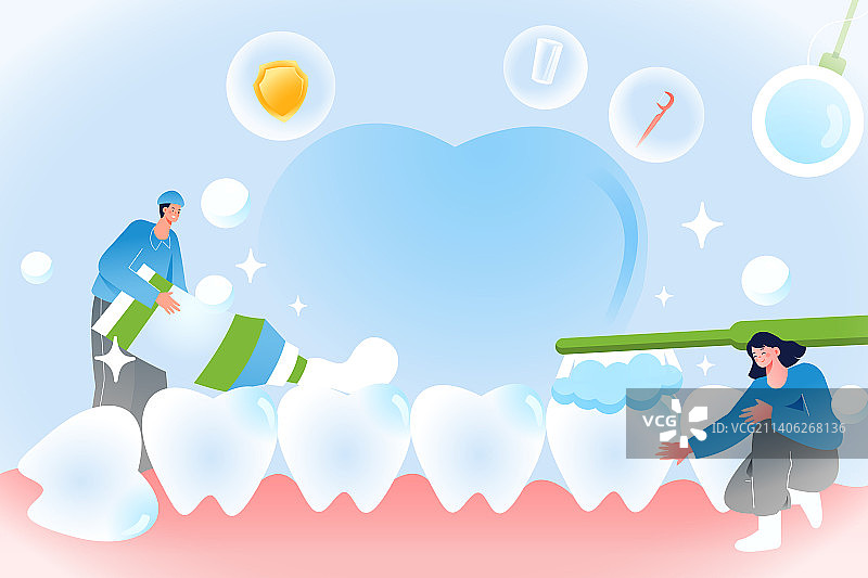 卡通牙齿健康口腔医疗医生看病拔牙智齿发炎根管治疗种植牙洗牙洁牙牙科医院电商促销优惠活动渐变矢量插画图片素材