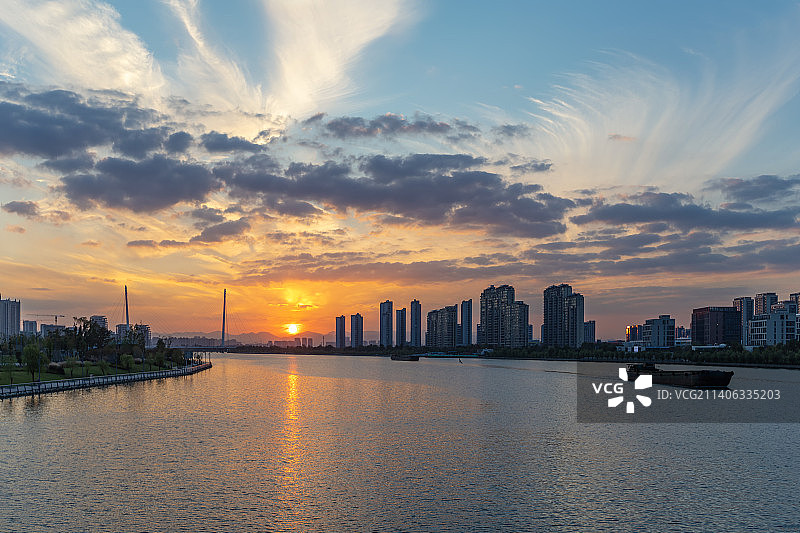 浙江宁波余姚江日落 宁波风光图片素材