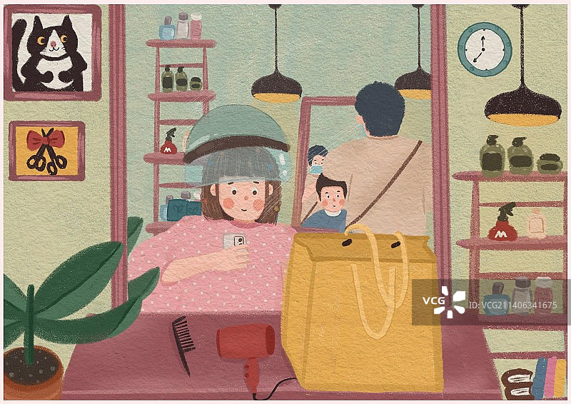 一家理发店 我烫头发和你剪头发图片素材