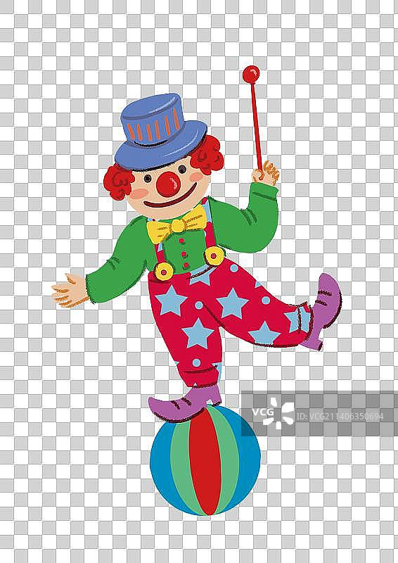 站在球上的滑稽可爱带帽小丑图片素材