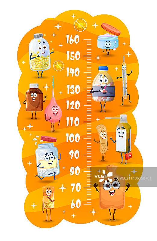 儿童身高测量尺：卡通药丸人物图片素材