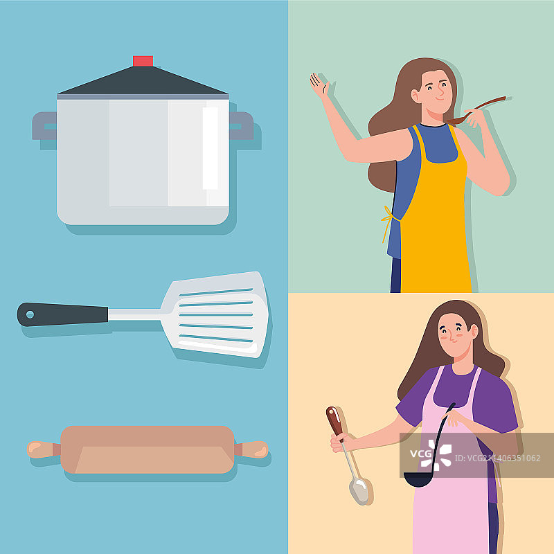 女孩们使用设备烹饪图片素材