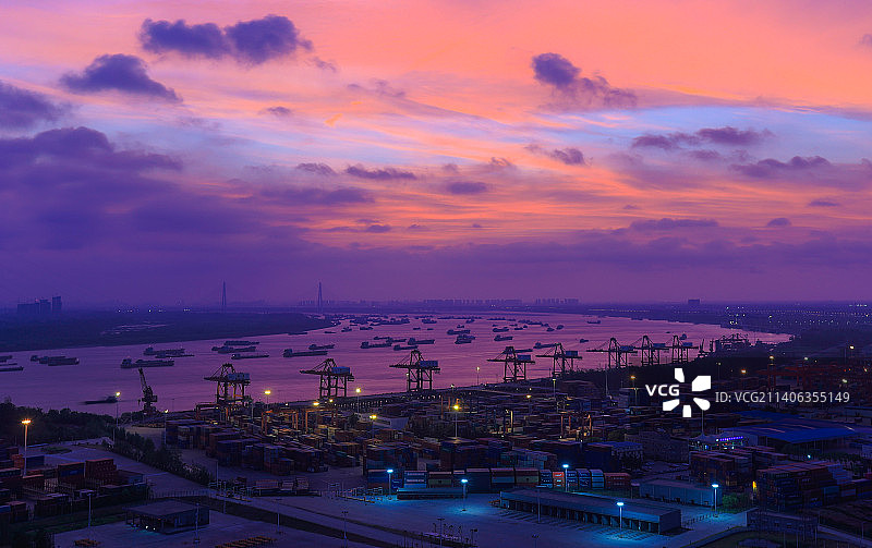 阳逻港晚霞图片素材