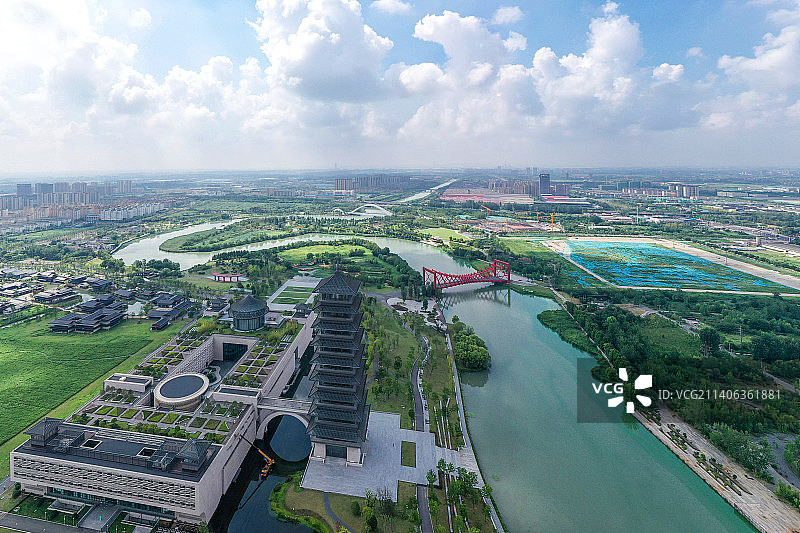 扬州中国大运河博物馆，航拍三湾湿地图片素材