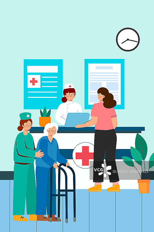 医院护士站日常情景矢量插画图片素材