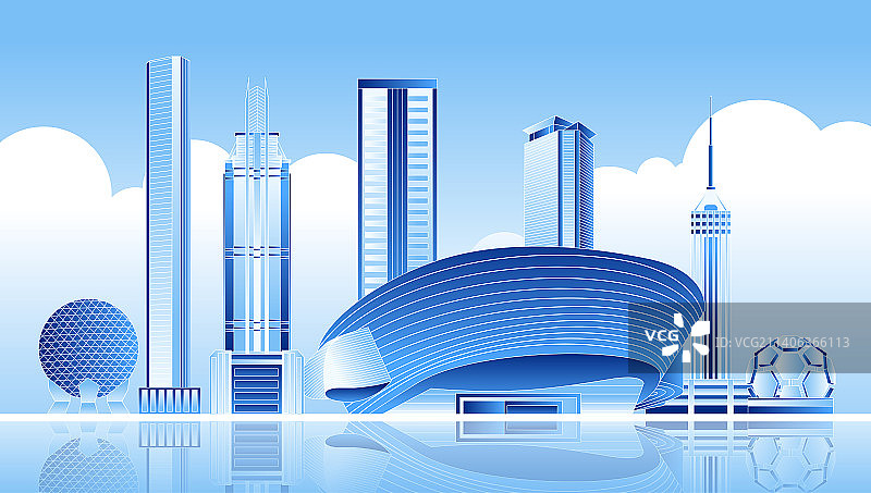蓝色大连城市标志建筑矢量插画图片素材