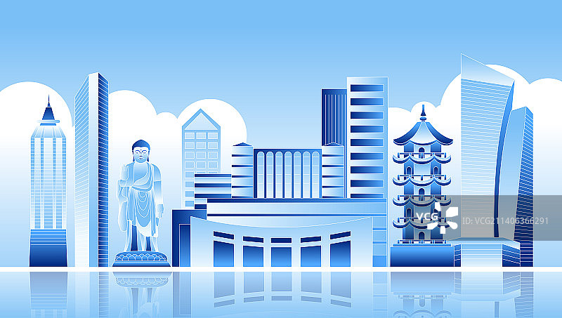 蓝色无锡城市标志建筑矢量插画图片素材