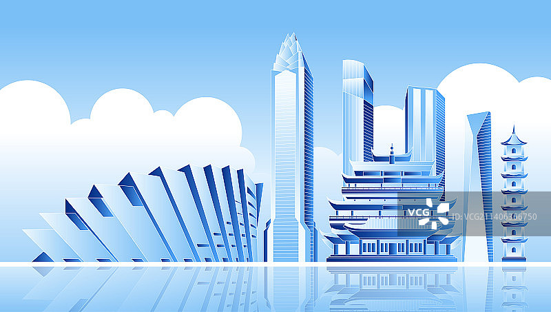 蓝色温州城市标志建筑矢量插画图片素材