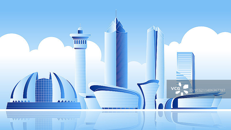 蓝色乌鲁木齐城市标志建筑矢量插画图片素材