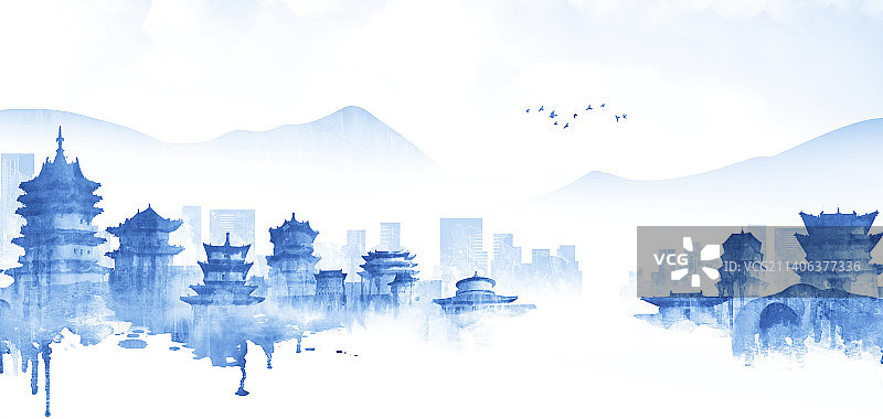 大同城市建筑插画图片素材