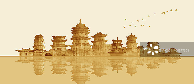 大同城市建筑插画图片素材