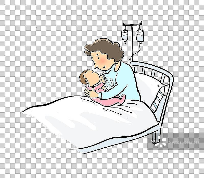 抱着婴儿的母亲在病床上图片素材
