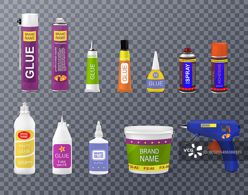 逼真胶水瓶套装图片素材