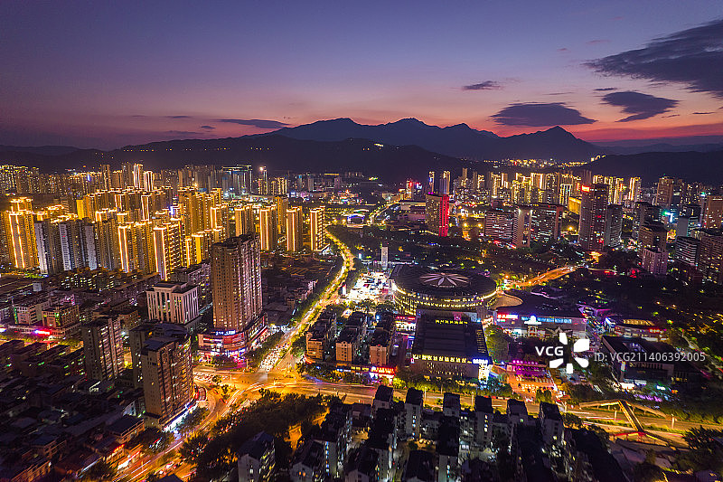 福建省,龙岩市,城市风光,日落,航拍图片素材