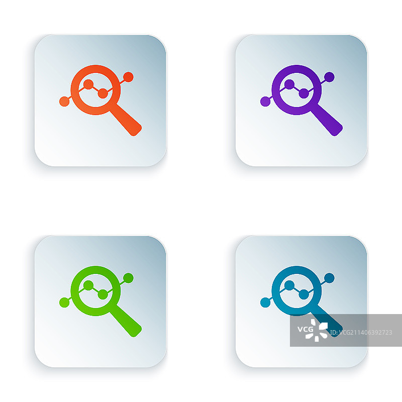 彩色放大镜和数据分析图标图片素材