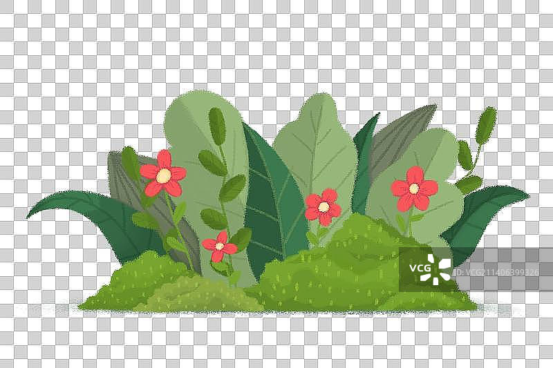 卡通手绘插画绿色植物花朵草堆野草丛叶子图片素材