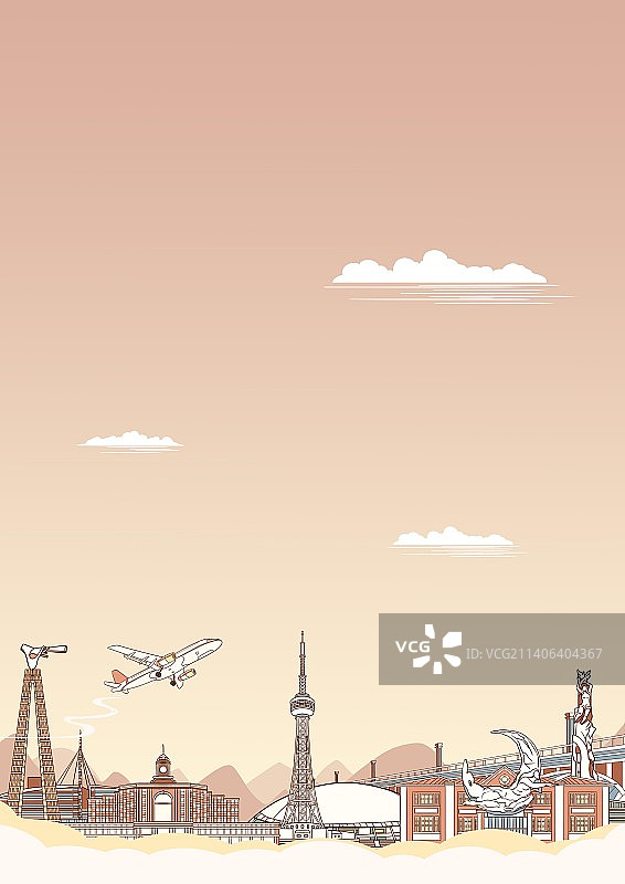 长春城市地标建筑简约背景插画图片素材