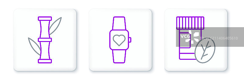 维生素药丸竹子智能手表线条合集图片素材