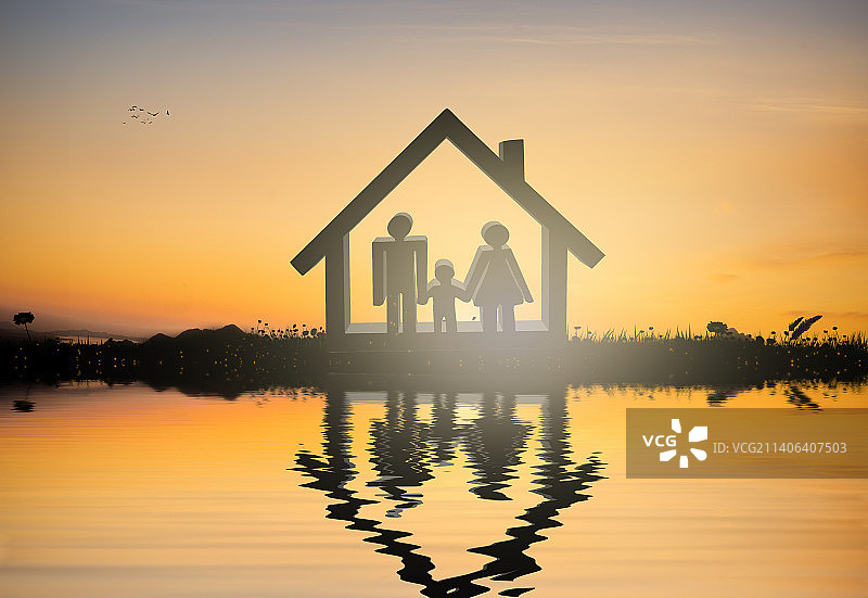 屋檐下温馨的一家人，家是温馨的港湾图片素材