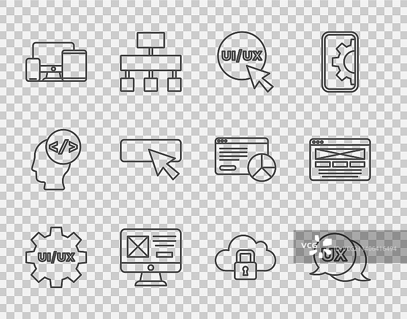 UI或UX设计：显示器、手机和平板电脑图片素材