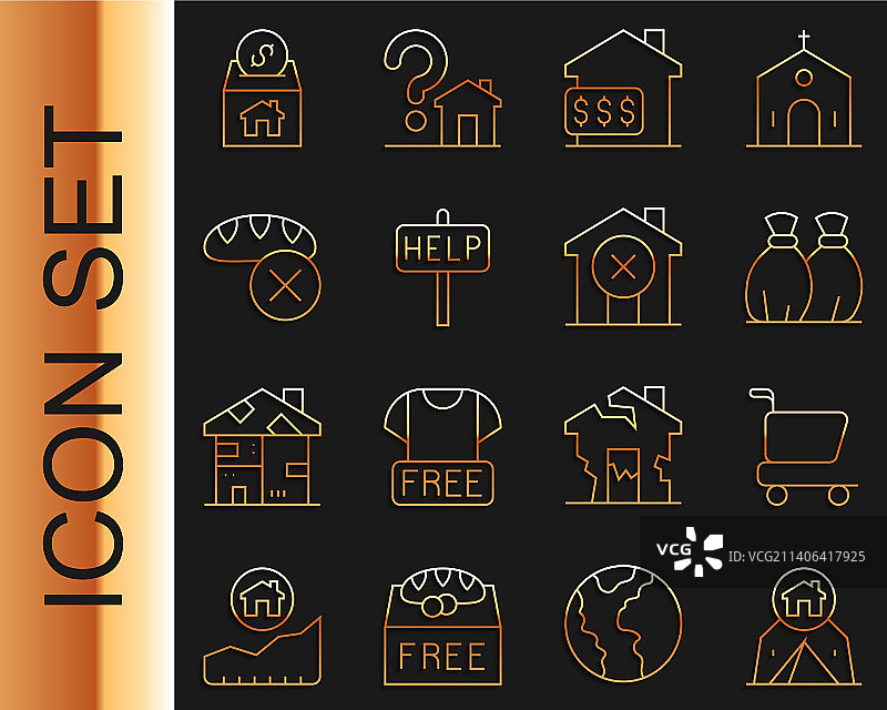 旅行帐篷购物车垃圾袋线性图标图片素材