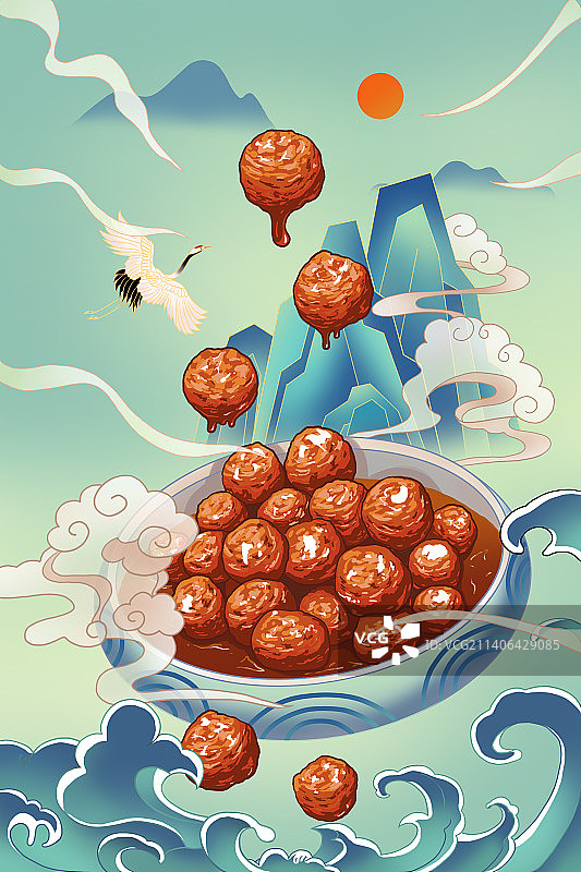 国潮风山西美食-糖醋丸子图片素材