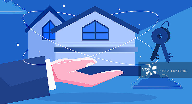 卡通手绘手托着房子房产中介物业管理插画图片素材
