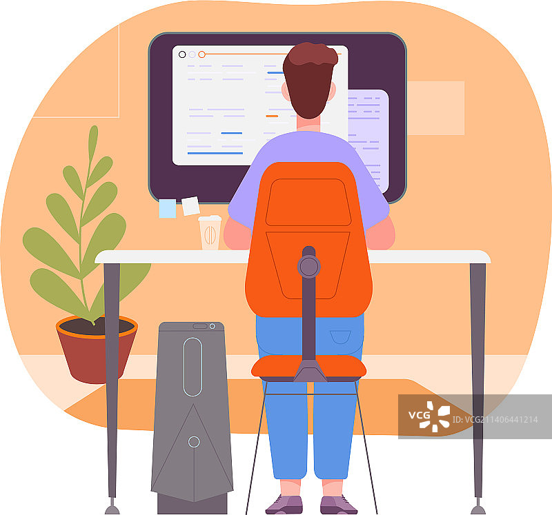 程序员工作场所背面图图片素材