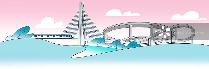 现代都市城市基础建设发展高架桥拉索桥交通发达风景插画图片素材