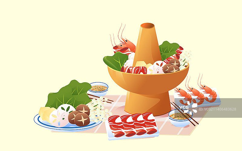 传统节气立冬火锅美食插画图片素材