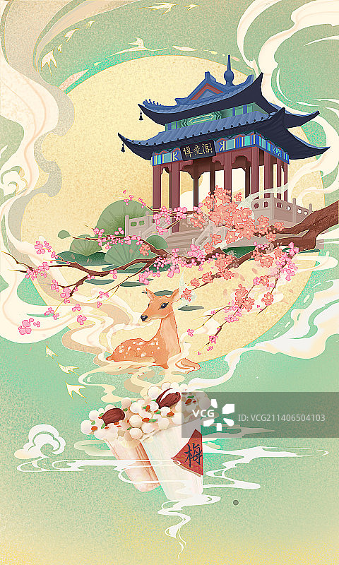 梅花山博爱阁梅花鹿梅花糕图片素材