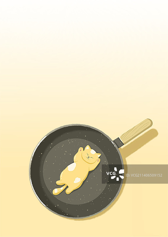 在平底锅睡懒觉的小奶猫创意插画图片素材