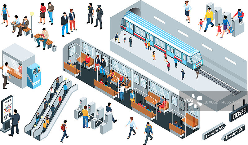 2.5D地铁乘客集合图片素材